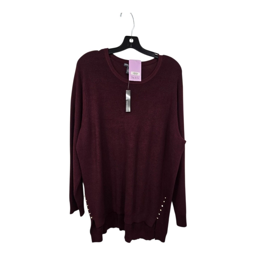 Chelsea Theodore NWT Long Sleeve Sweater Womens Plus 2X Burgundy Crystal Buttons